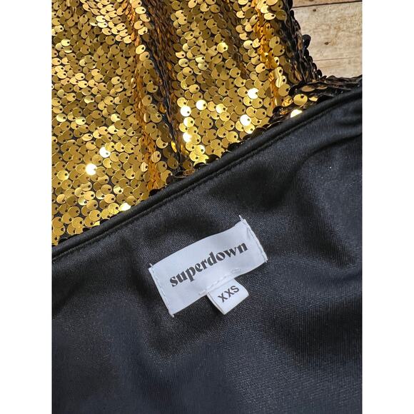 Superdown Belle Gold and Black Sequin One Shoulder Mini Dress XXS - Picture 8 of 10